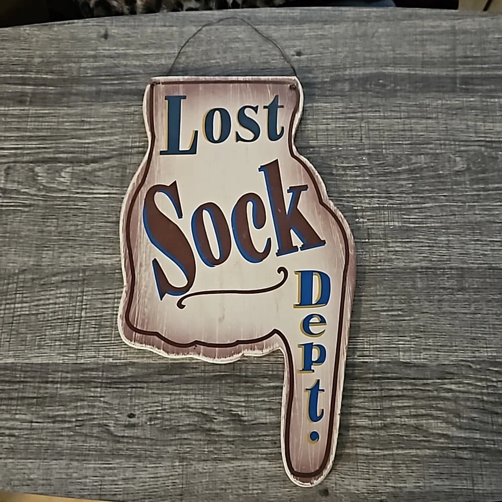 Lost Sock Dept Wooden Wire Hanging Sign